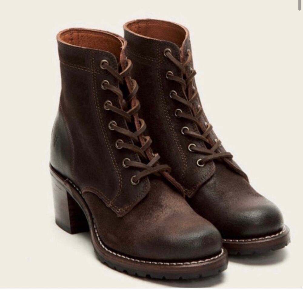 Frye Vintage Brown Leather Lace Up Sabrina Boot Size 6.5